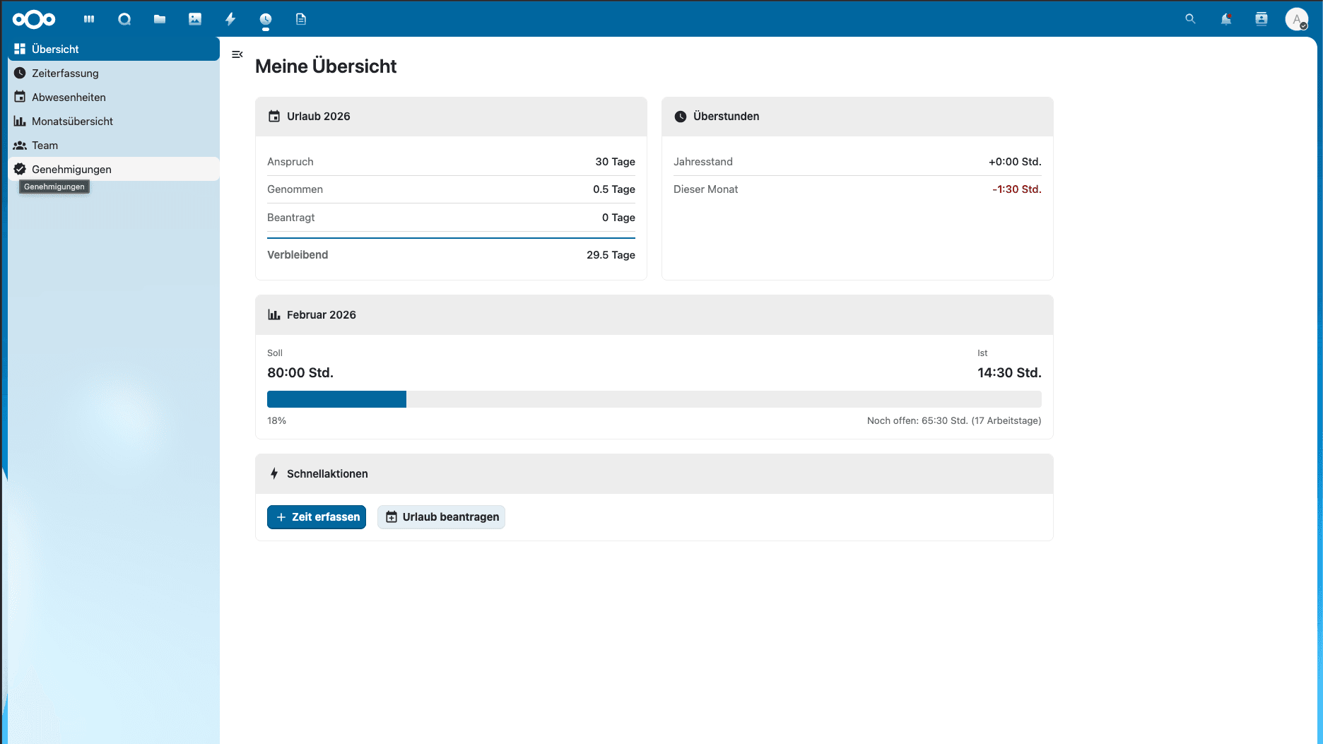 WorkTime for Nextcloud Screenshot